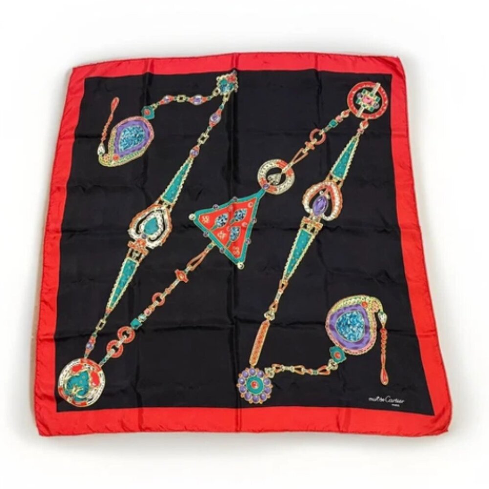 Vintage Must de Cartier Silk Scarf Jewels 32" Made France
